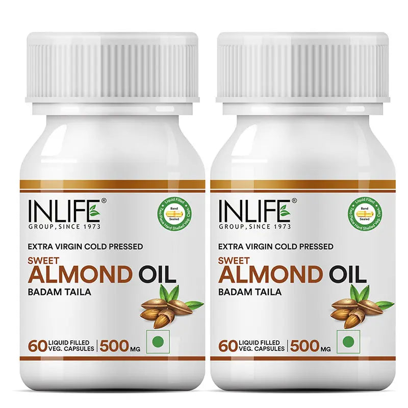 Inlife Sweet Almond Oil Capsules Supplement | 60 Veg. Capsules