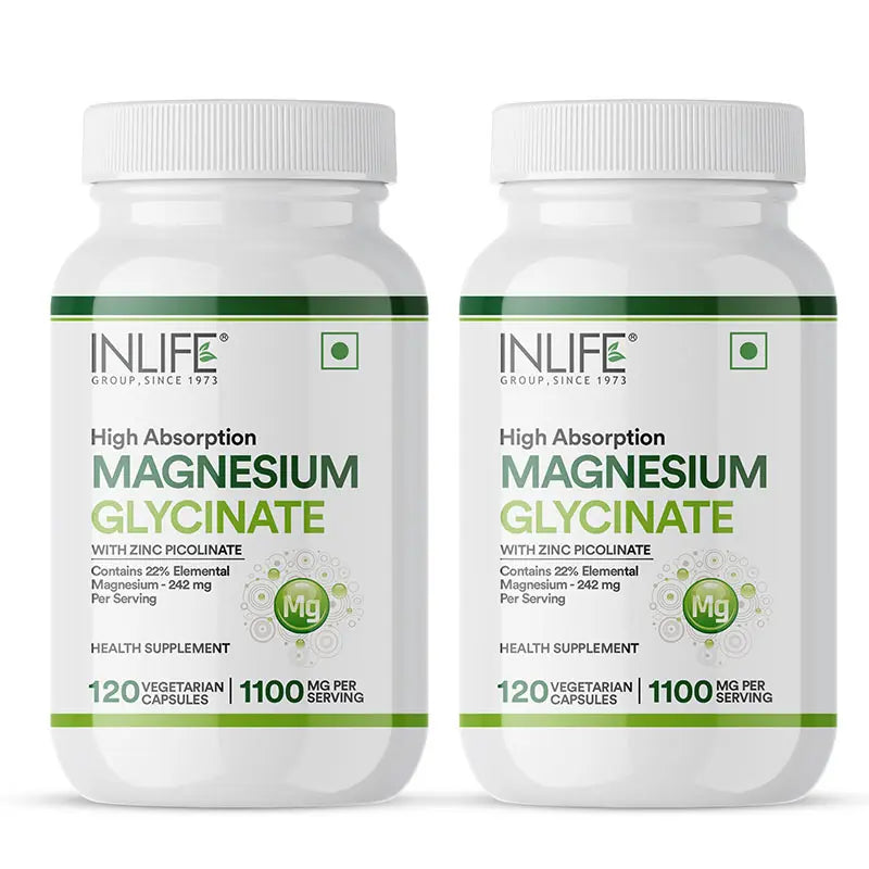 Inlife Magnesium Glycinate with Zinc Supplement | 120 Veg. Capsules