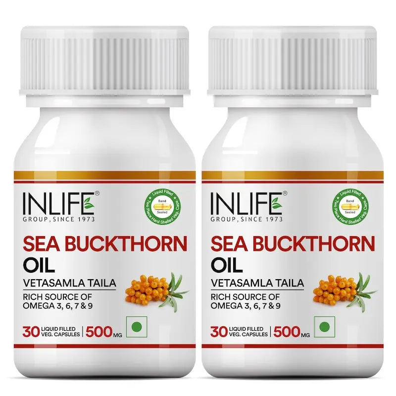 Inlife Sea Buckthorn Oil Omega 3 6 7 9 Fatty Acids Supplement | 500mg | 30 Veg. Capsules