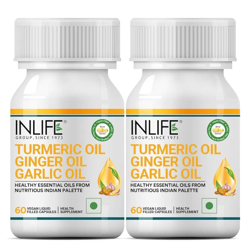 Inlife Turmeric Oil, Ginger Oil, Garlic Oil Supplement | 60 Veg. Capsules