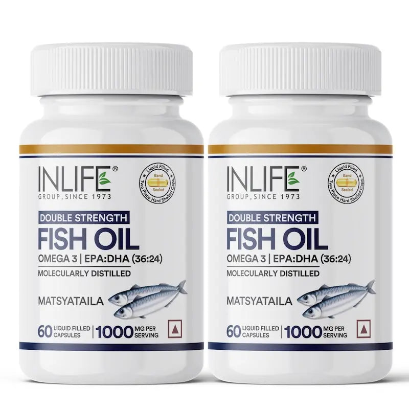 Inlife Fish Oil (Double Strength) Omega 3 Fatty Acids Supplement | 1000mg per serving