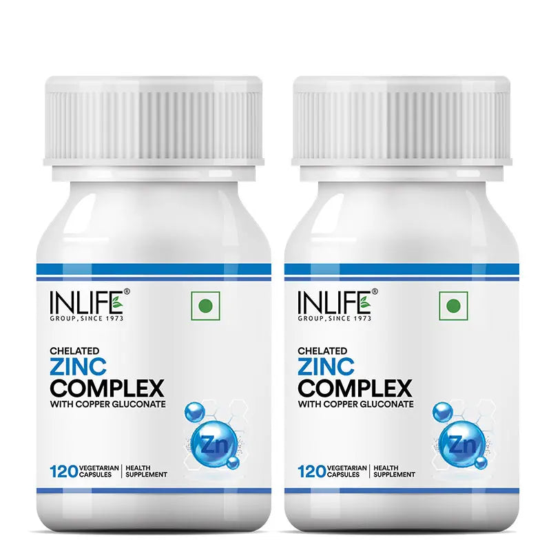 Inlife Zinc Supplements, Chelated Zinc Complex | Men & Women | 120 Veg. Capsules