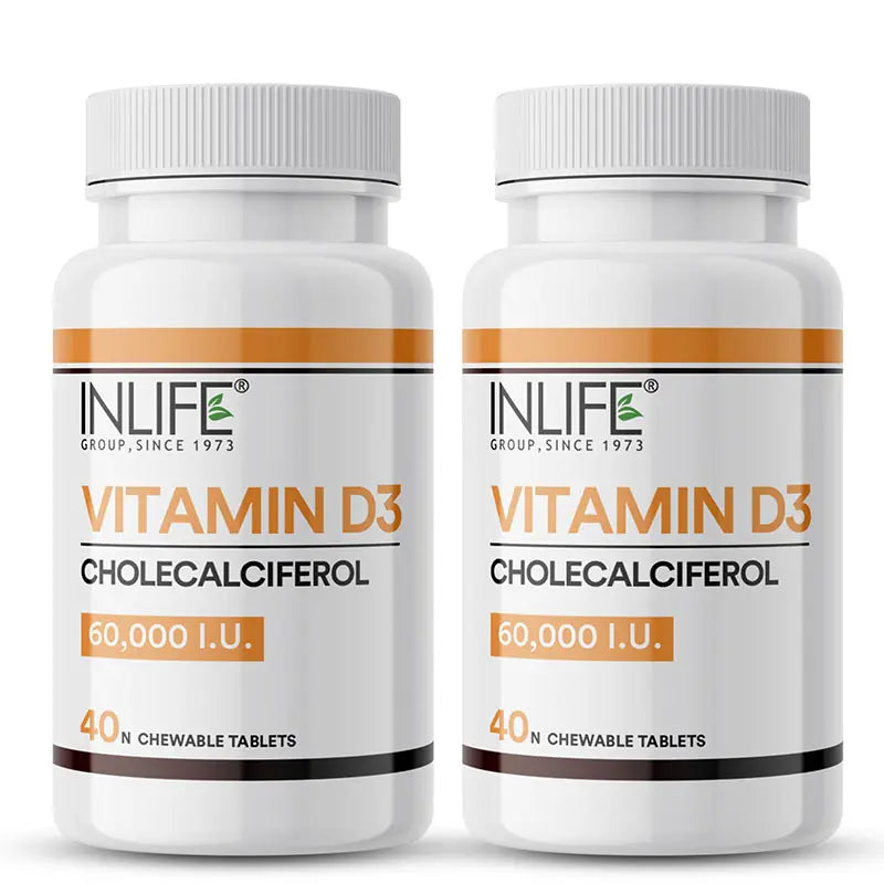 Inlife Vitamin D3 60000 IU Chewable Tablets | Cholecalciferol Supplement | 40 Tablets