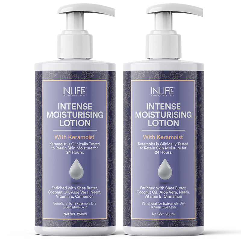 Inlife Intense Moisturizing Lotion | With Keramoist, Shea Butter, Coconut Oil, Aloe Vera, Neem, Vitamin E | 250ml