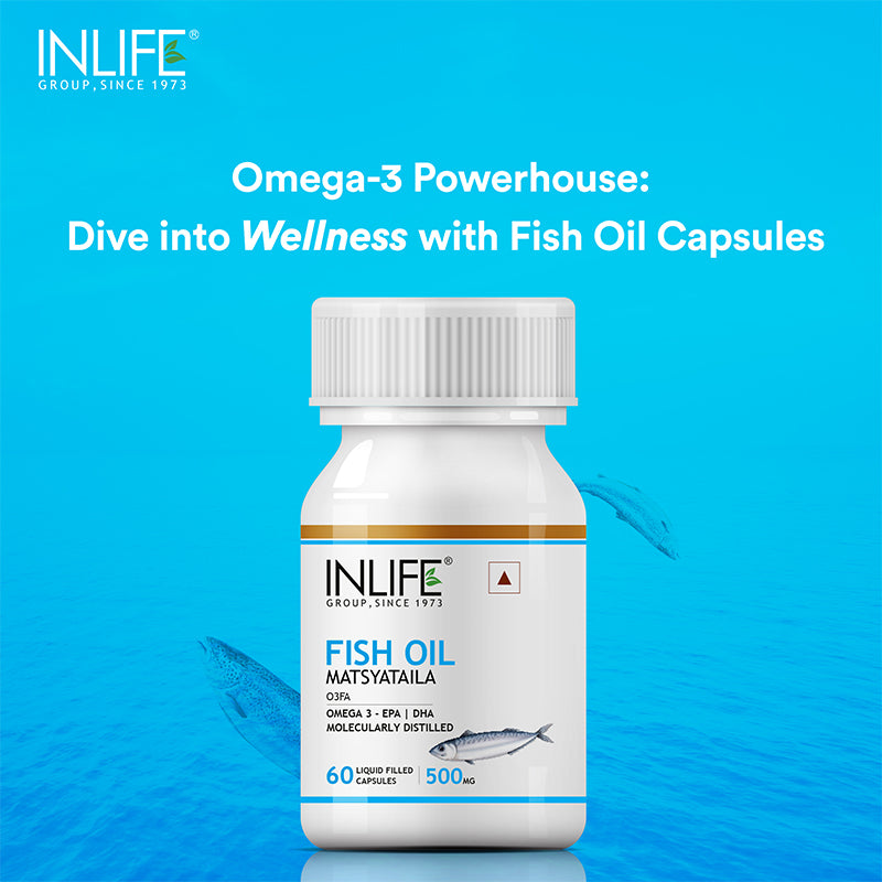 INLIFE Fish Oil Omega 3 Fatty Acids Supplement, 500mg (60 Capsules)