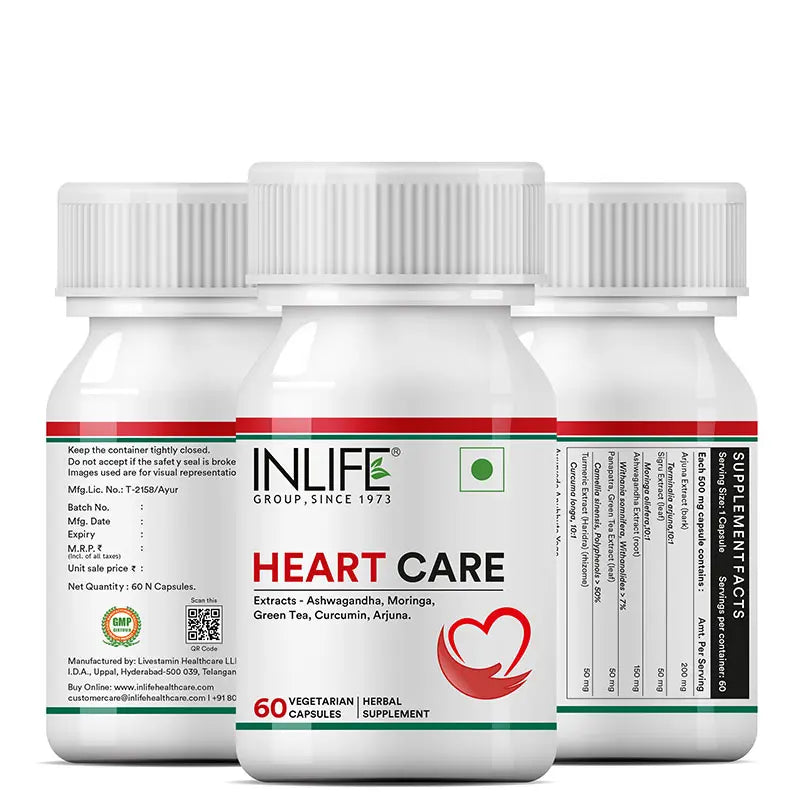 Inlife  Heart Care Supplement | 500mg | 60 Vegetarian Capsules