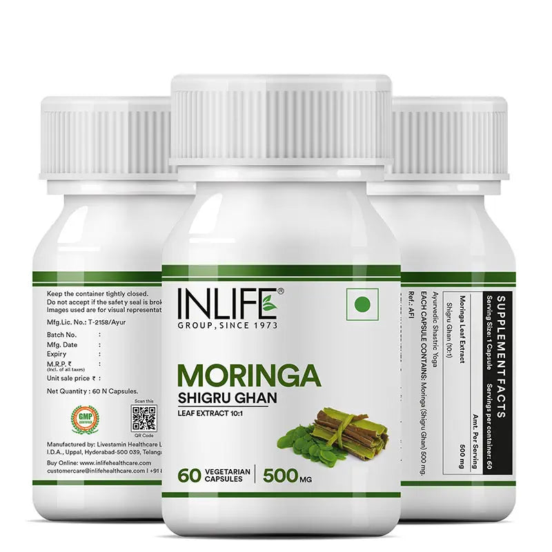 Inlife Moringa Leaf Extract Supplement | 500 mg |60 Veg. Capsules.