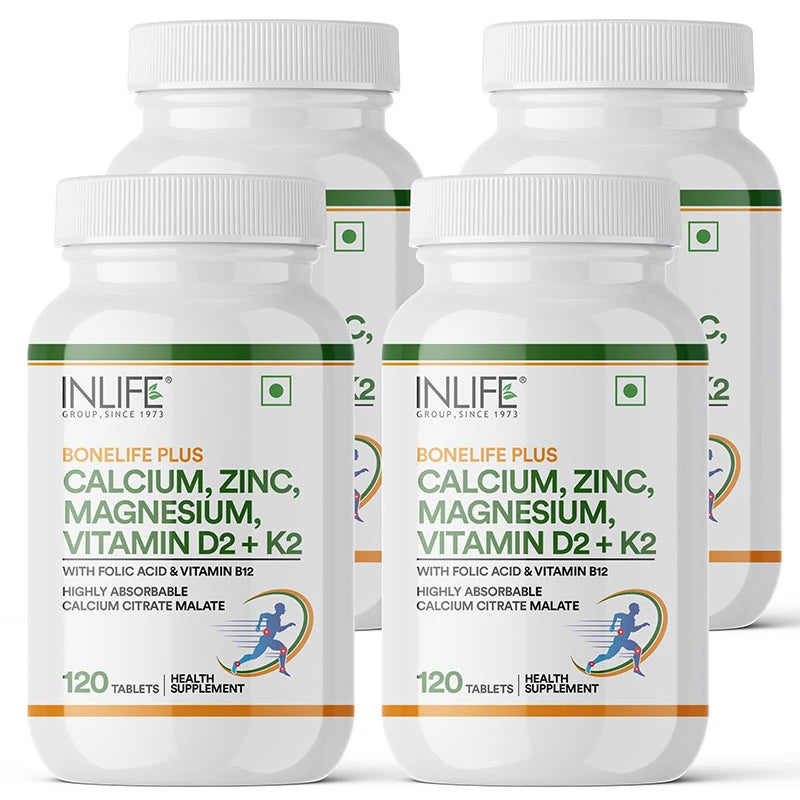 Inlife Calcium Magnesium Zinc Vitamin D2 K2 Tablets | 120 tablets