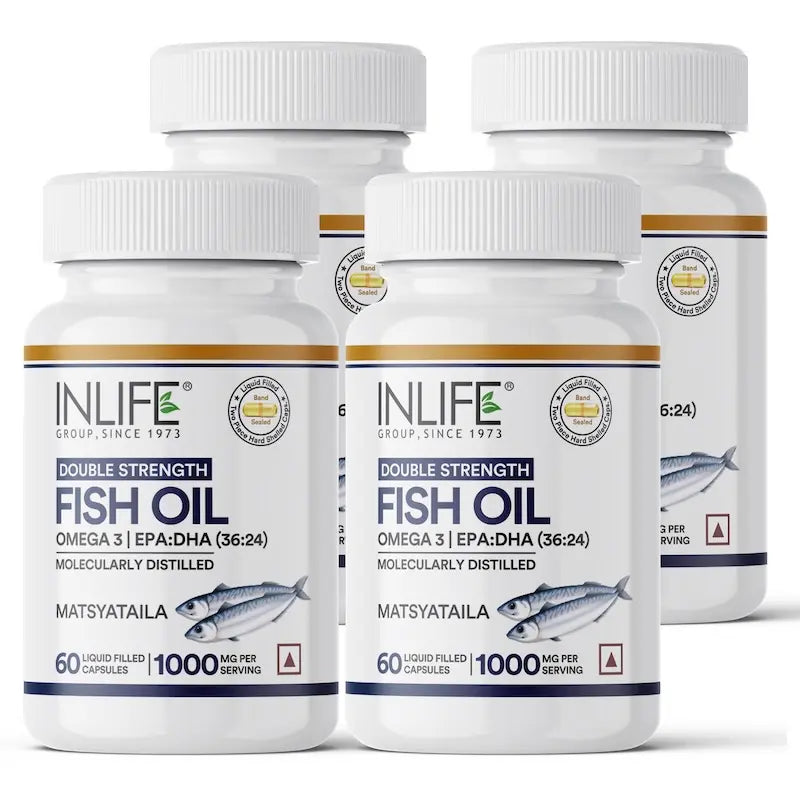 Inlife Fish Oil (Double Strength) Omega 3 Fatty Acids Supplement | 1000mg per serving