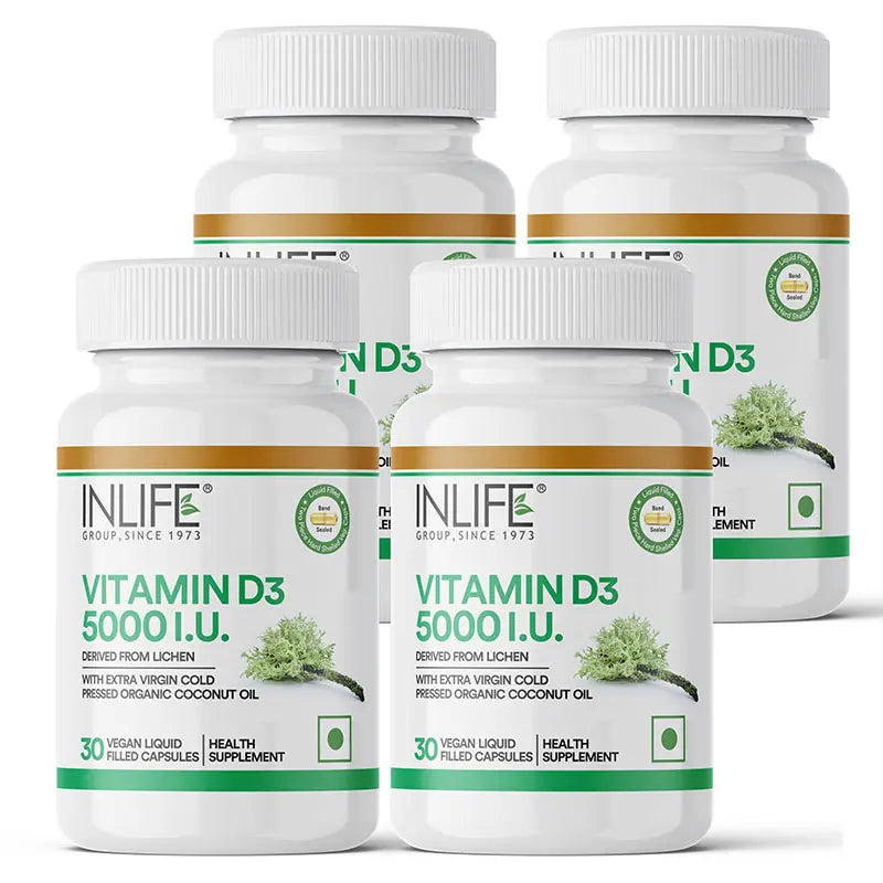 Inlife Plant Based Vitamin D3 from Lichen, 5000 IU - 30 Vegetarian Capsules