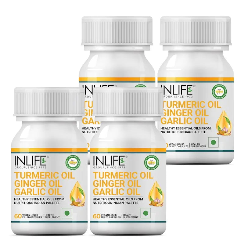 Inlife Turmeric Oil, Ginger Oil, Garlic Oil Supplement | 60 Veg. Capsules