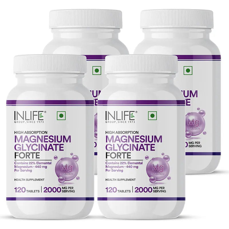 Inlife Chelated Magnesium Glycinate Forte Supplement 2000mg | 120 Tablets