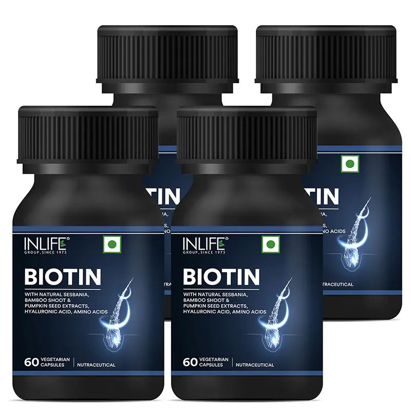 Inlife Biotin Supplement for Hair, with Sesbania, Bamboo Shoot | 60 Veg. Capsules