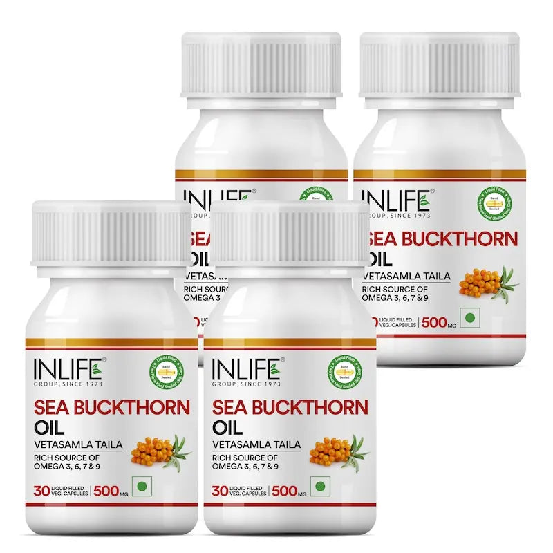 Inlife Sea Buckthorn Oil Omega 3 6 7 9 Fatty Acids Supplement | 500mg | 30 Veg. Capsules