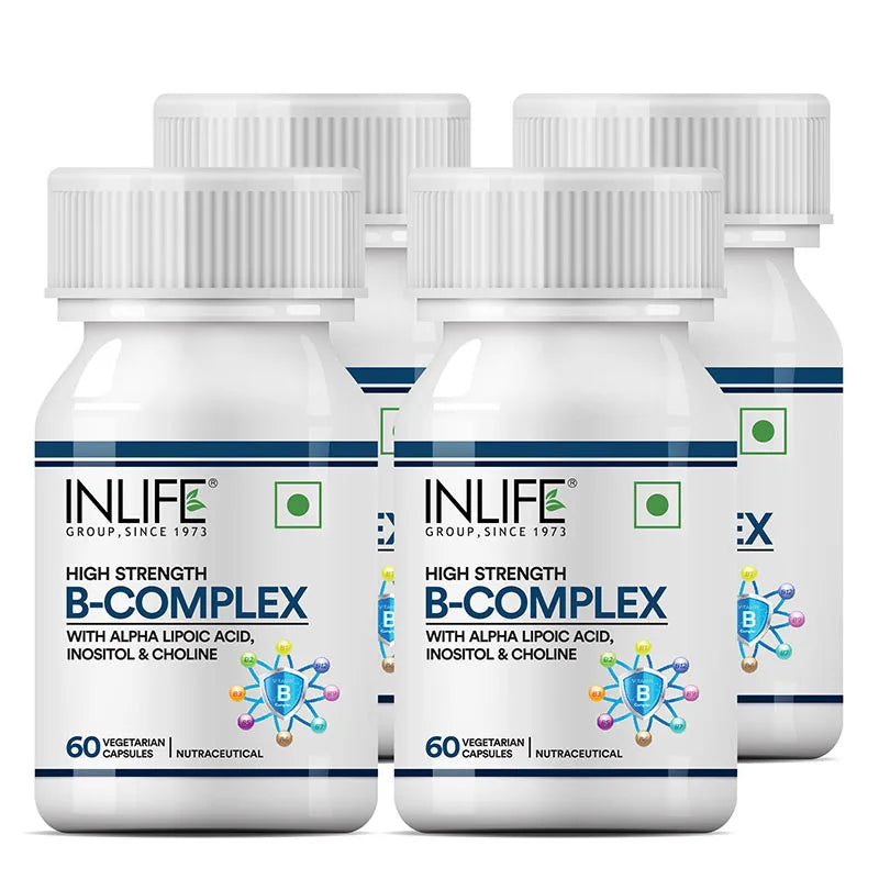INLIFE B-Complex Supplement | 8 Essential B-Vitamins with Alpha Lipoic Acid, Inositol & Choline | Vegetarian Capsules