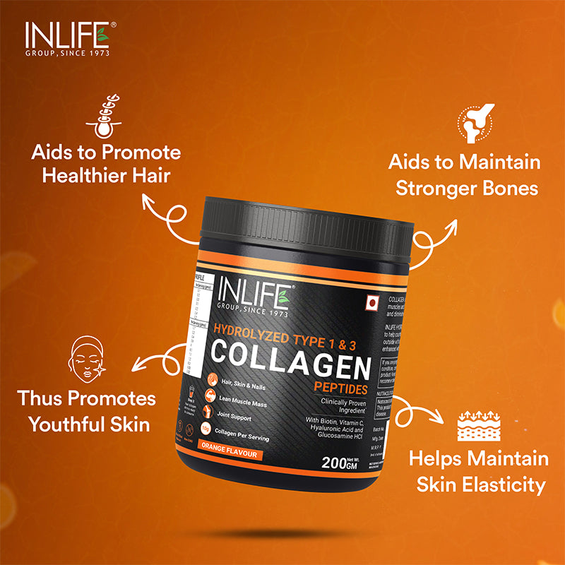 INLIFE Hydrolysed Collagen Peptides with Biotin, Hyaluronic Acid & Glucosamine HCl, 200g