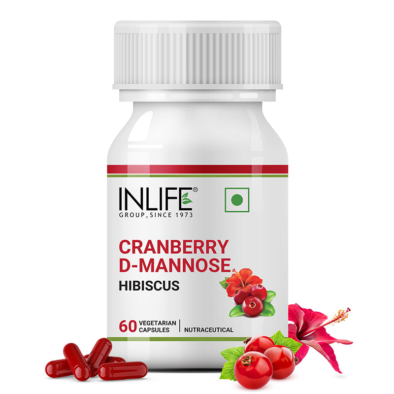INLIFE Cranberry 400mg D-Mannose 400mg, Hibiscus 200mg Supplement - 60 Capsules