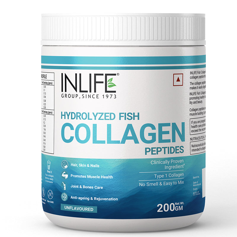 INLIFE Hydrolyzed Marine Fish Collagen Peptides Powder, Clinically Proven Ingredient, 200g (Unflavoured)