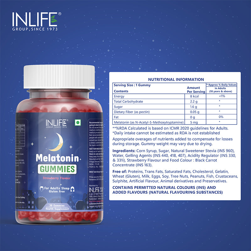 INLIFE Melatonin Gummies 5mg Supplement – 30 Gummies (Strawberry)