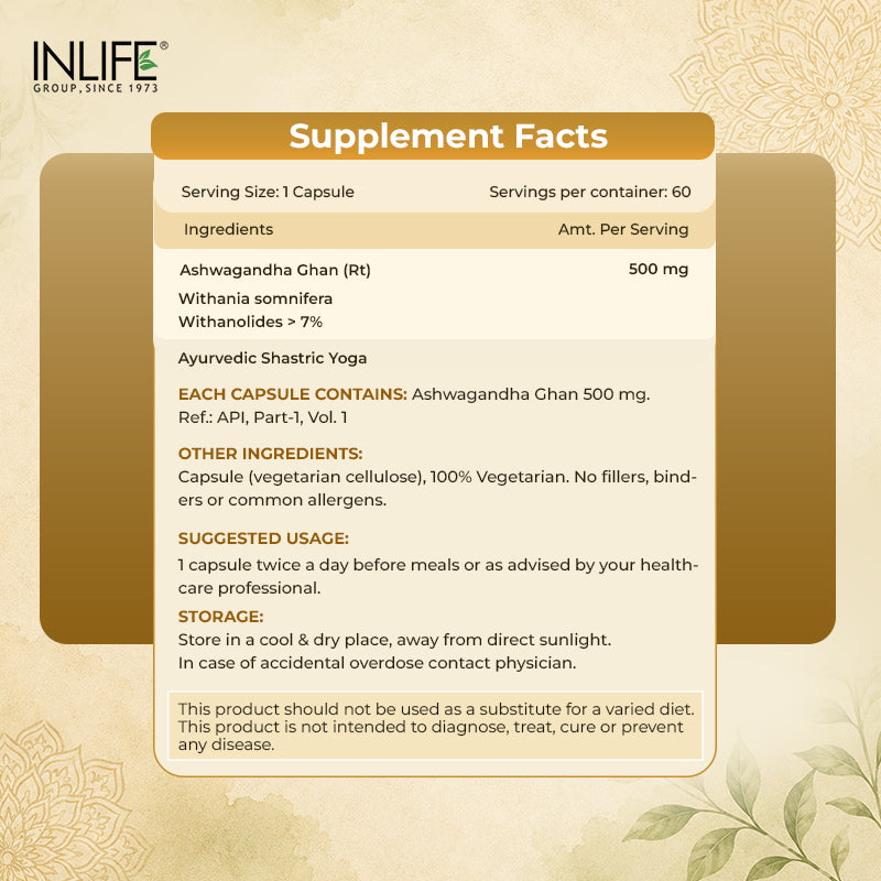 Inlife Ashwagandha Capsules, Concentrated Root Extract