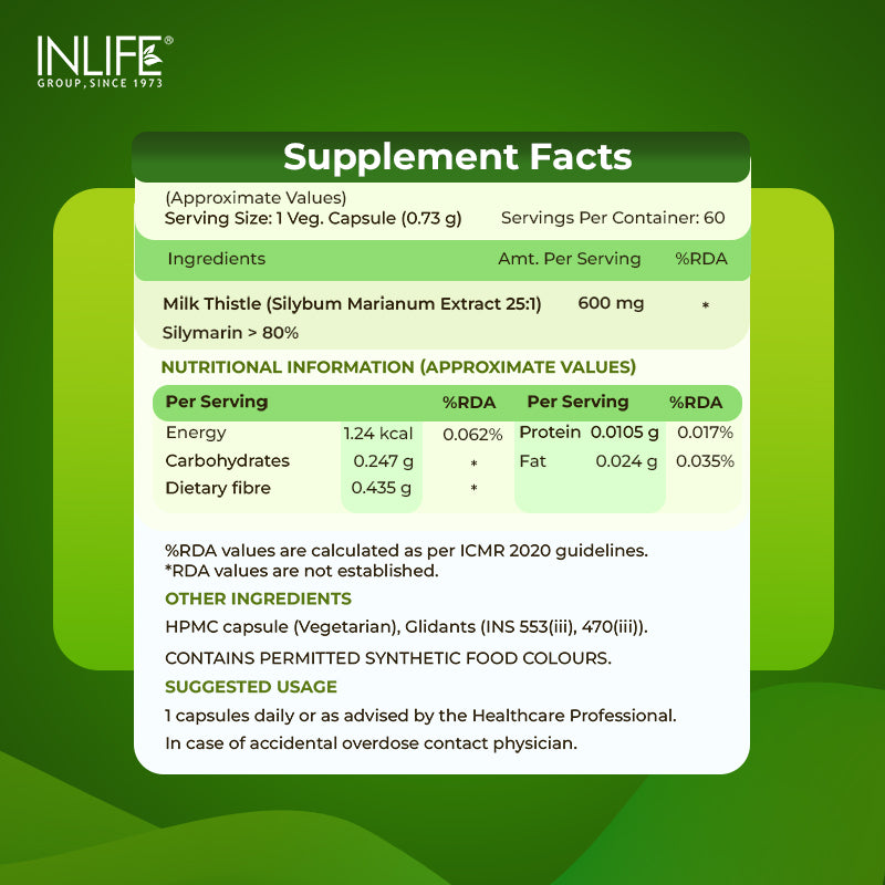 Inlife Milk Thistle 600mg (>80% Silymarin) Capsules