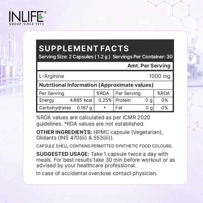 Inlife L-Arginine Supplement, 1000mg, Veg. Capsules