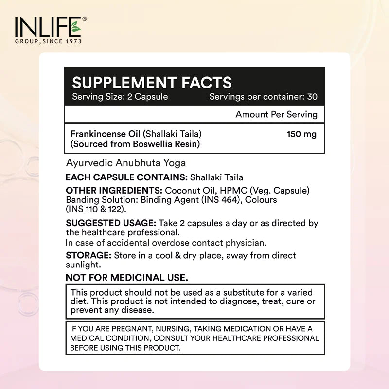 Inlife Natural Frankincense Oil, 150 mg, Liquid-Filled Veg. Capsules