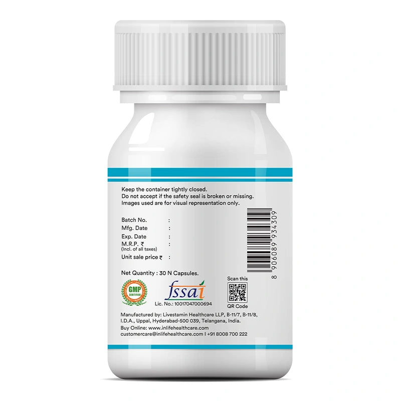 INLIFE Aquamin Magnesium bottle right side showing supplement facts, suggested usage, and warnings. 