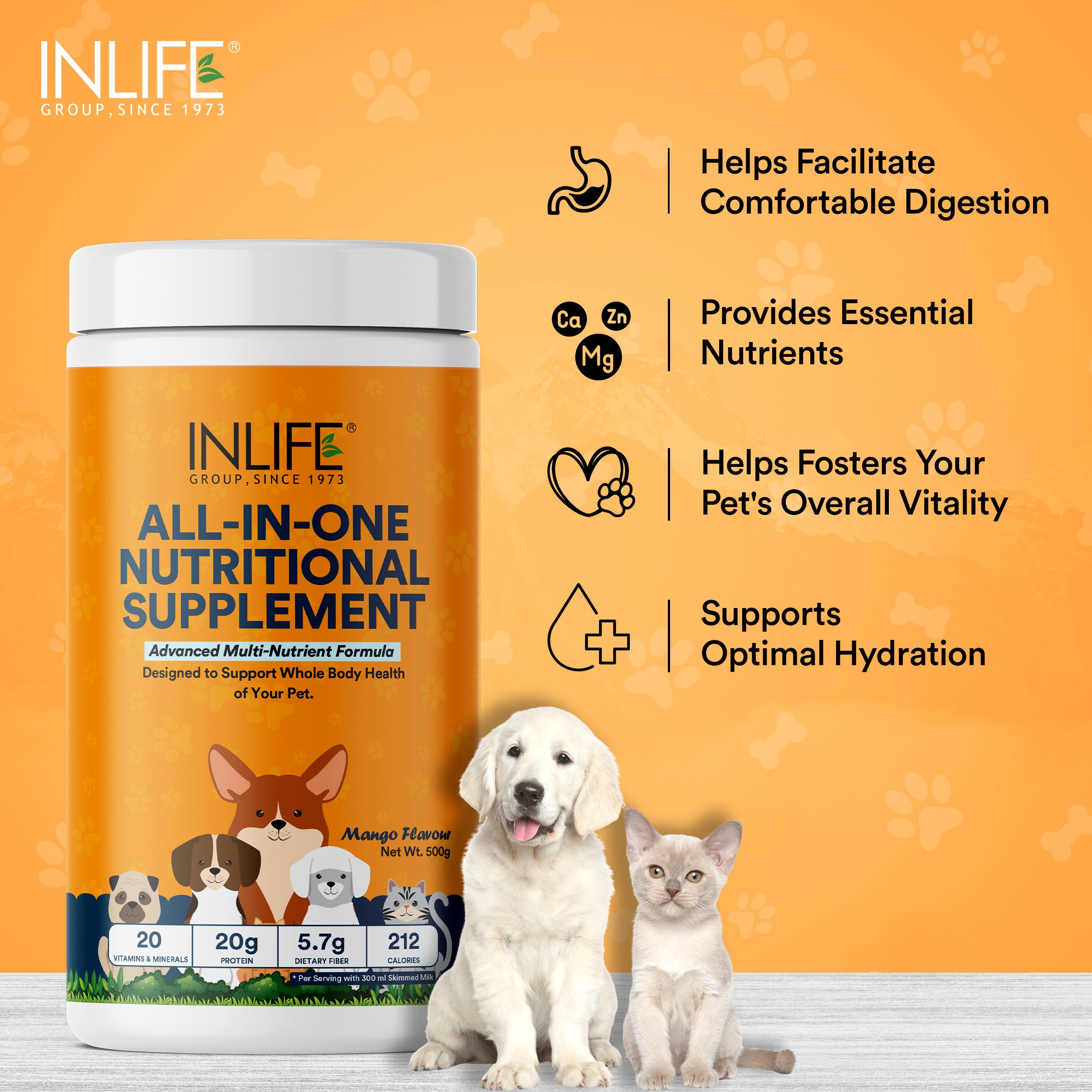INLIFE Nutritional Meal Mix Powder for Dogs Cats Pets, Advanced Multi-Nutrient Formula