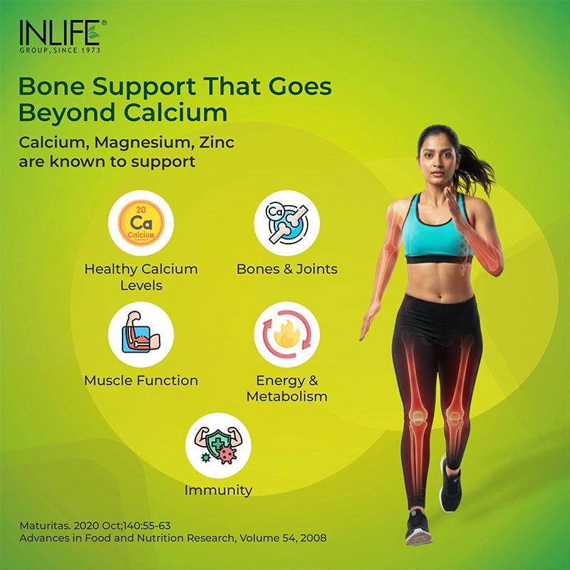 Inlife Calcium Citrate Malate, Magnesium, Zinc, D2, K2, Veg. Tablets