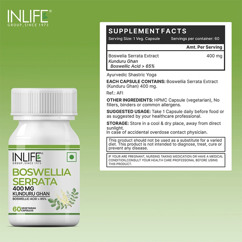 Inlife Boswellia Serrata Extract 400 mg, Veg Capsules.
