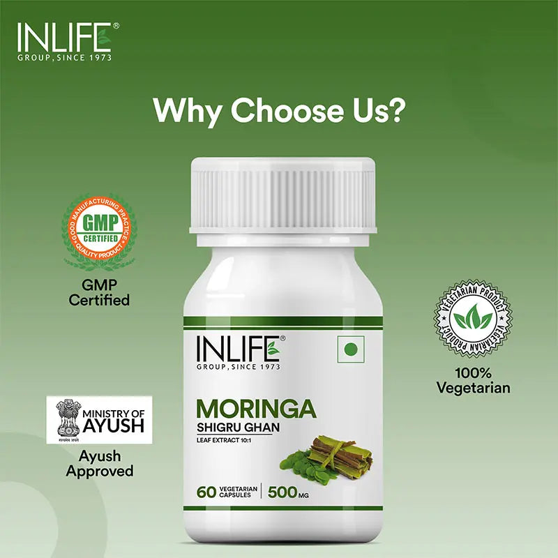 Inlife Moringa Leaf Extract Supplement | 500 mg |60 Veg. Capsules.