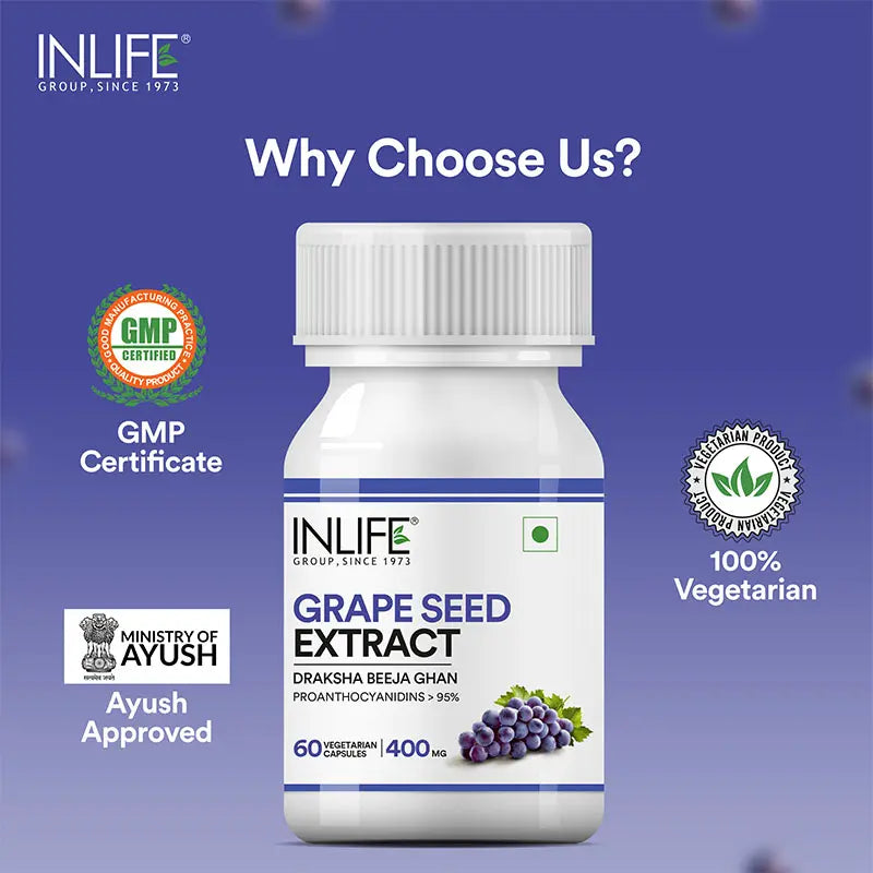 Inlife  Grape Seed Extract (Proanthocyanidins > 95%)|400mg| 60 Veg Capsules