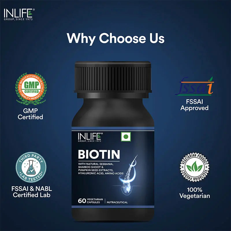 Inlife Biotin Supplement for Hair, with Sesbania, Bamboo Shoot | 60 Veg. Capsules