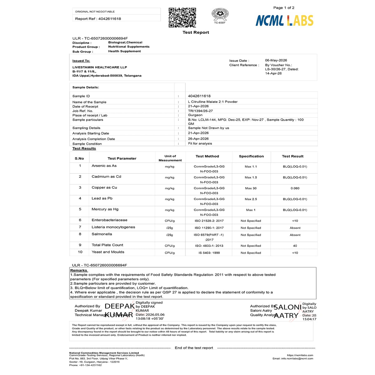 Inlife Citrulline Malate Powder 2:1 Supplement