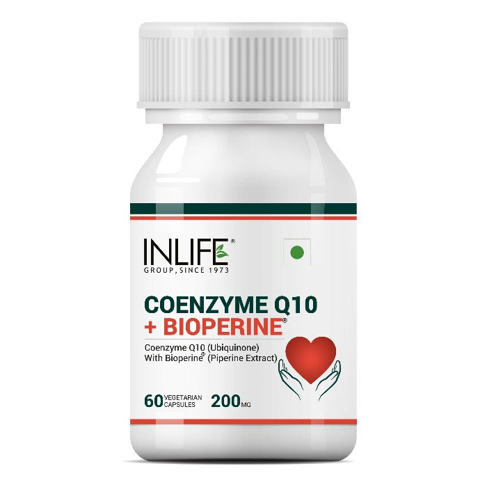 INLIFE Coenzyme Q10 (CoQ10) with Bioperine Supplement - 60 Veg. Capsules