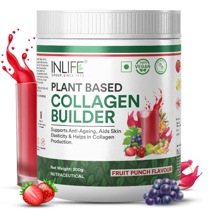 INLIFE Vegan Plant Based Collagen Powder Supplement, Women & Men - 200g (Fruit Punch)