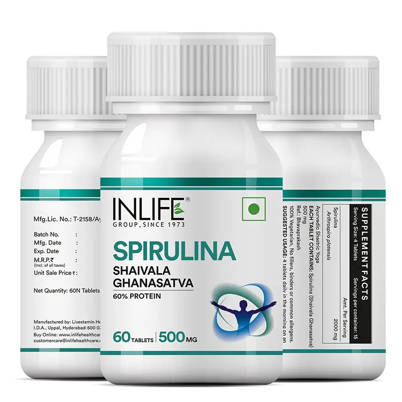 Inlife Spirulina Supplement | 500mg | 60 Tablets