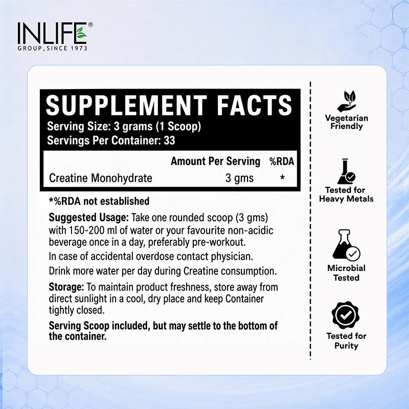 Inlife Micronized Creatine Monohydrate Powder, 3 g  Per Serving