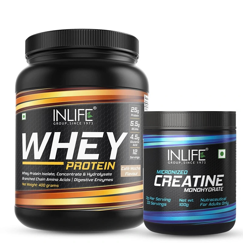 Inlife Whey Protein Powder | 400 gm | (Cafe Mocha) with Creatinine Monohydrate | 100 gm | Combo Pack