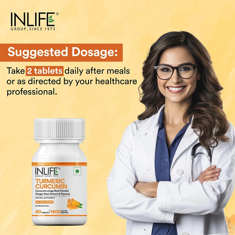 Inlife Turmeric Curcumin Supplement with Ginger & Black Pepper, 1605 mg, Natural Antioxidant Formula, Veg. Tablets