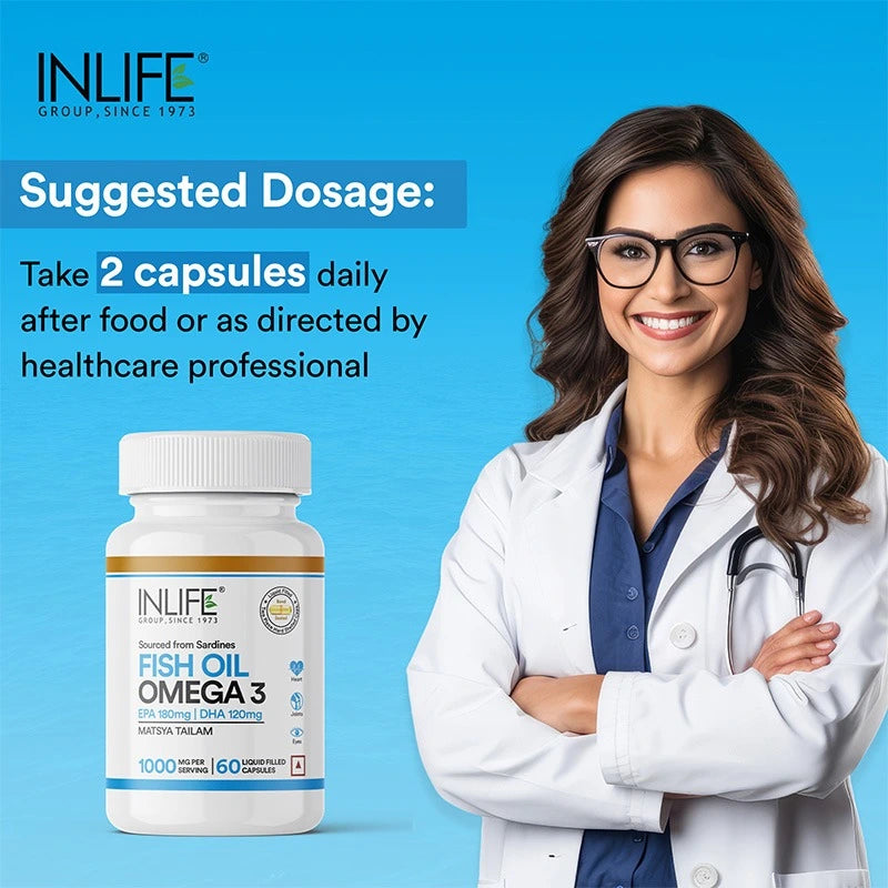 Inlife Fish Oil Omega 3 Fatty Acids Supplement | 500mg | 60 Capsules