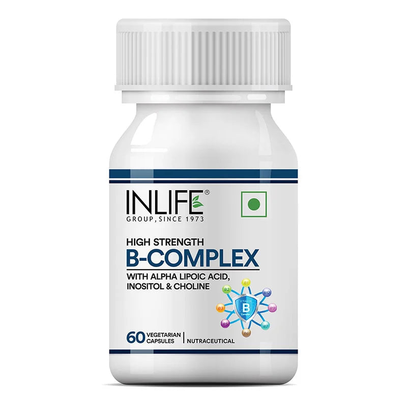 INLIFE B-Complex Supplement | 8 Essential B-Vitamins with Alpha Lipoic Acid, Inositol & Choline | Vegetarian Capsules