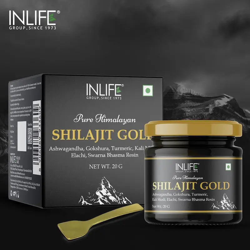 Inlife Shilajit Gold Resin with Ashwagandha, Tribulus, Turmeric, Kali Musli | 20g