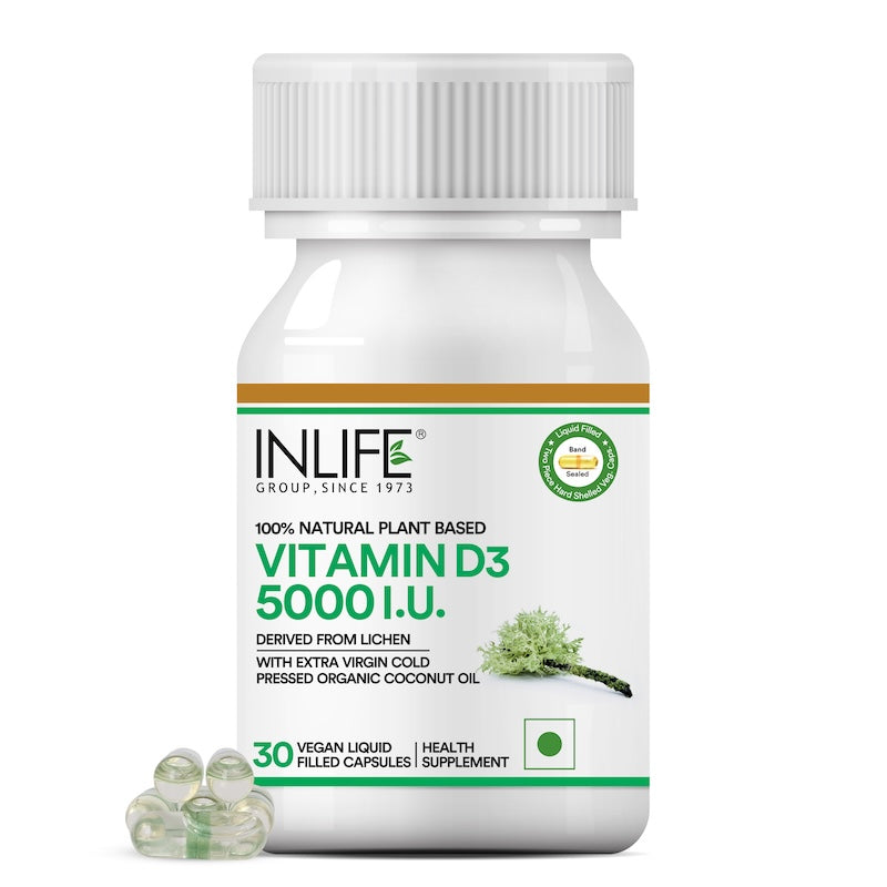 Inlife Plant Based Vitamin D3 from Lichen, 5000 IU - 30 Vegetarian Capsules