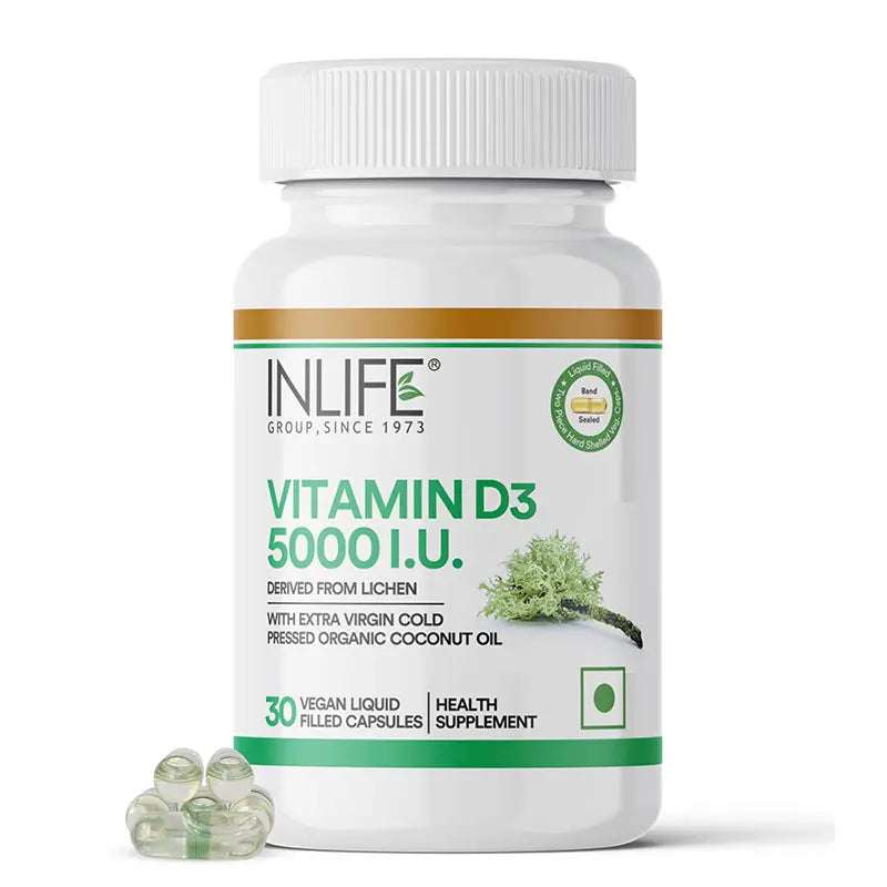 Inlife Plant Based Vitamin D3 from Lichen, 5000 IU - 30 Vegetarian Capsules