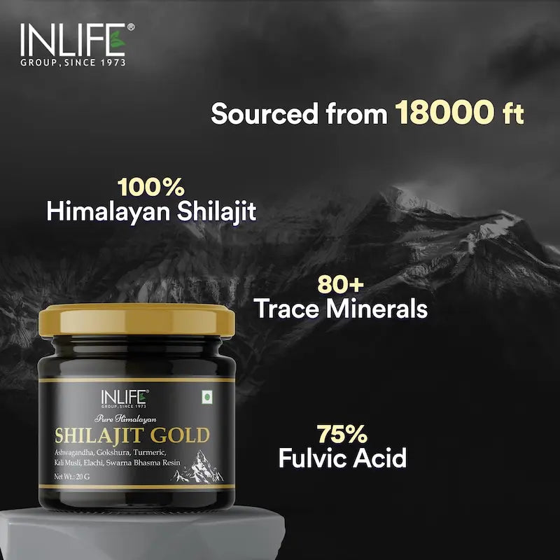 Inlife Shilajit Gold Resin with Ashwagandha, Tribulus, Turmeric, Kali Musli | 20g