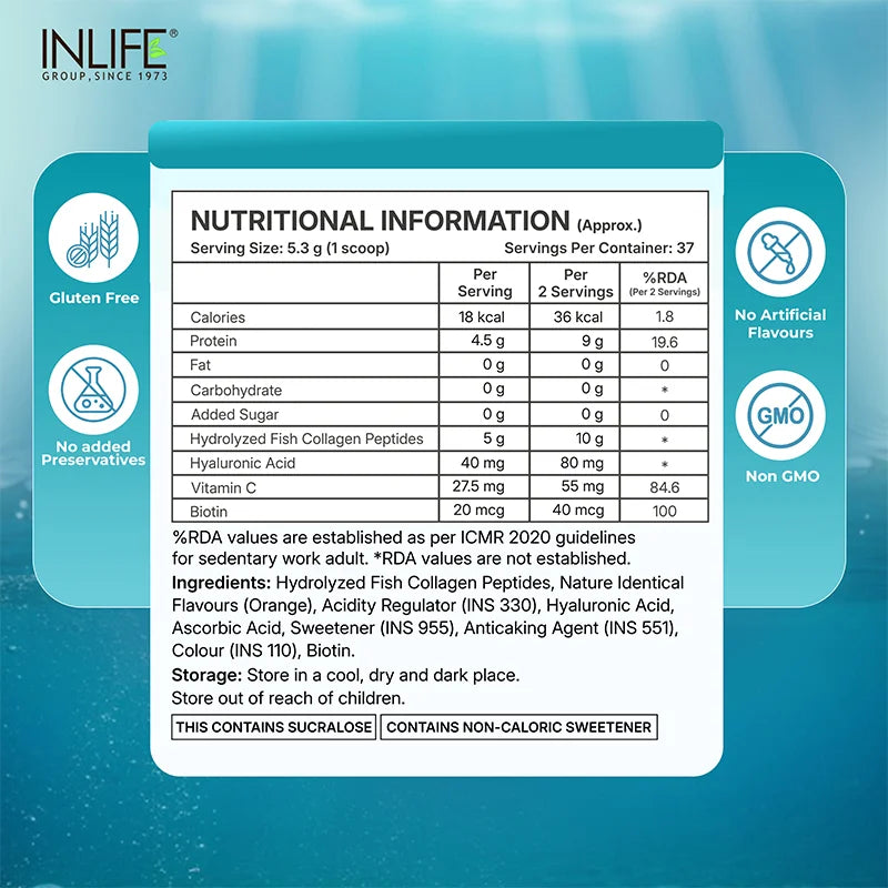 INLIFE Hydrolysed Marine Fish Collagen, Flavored