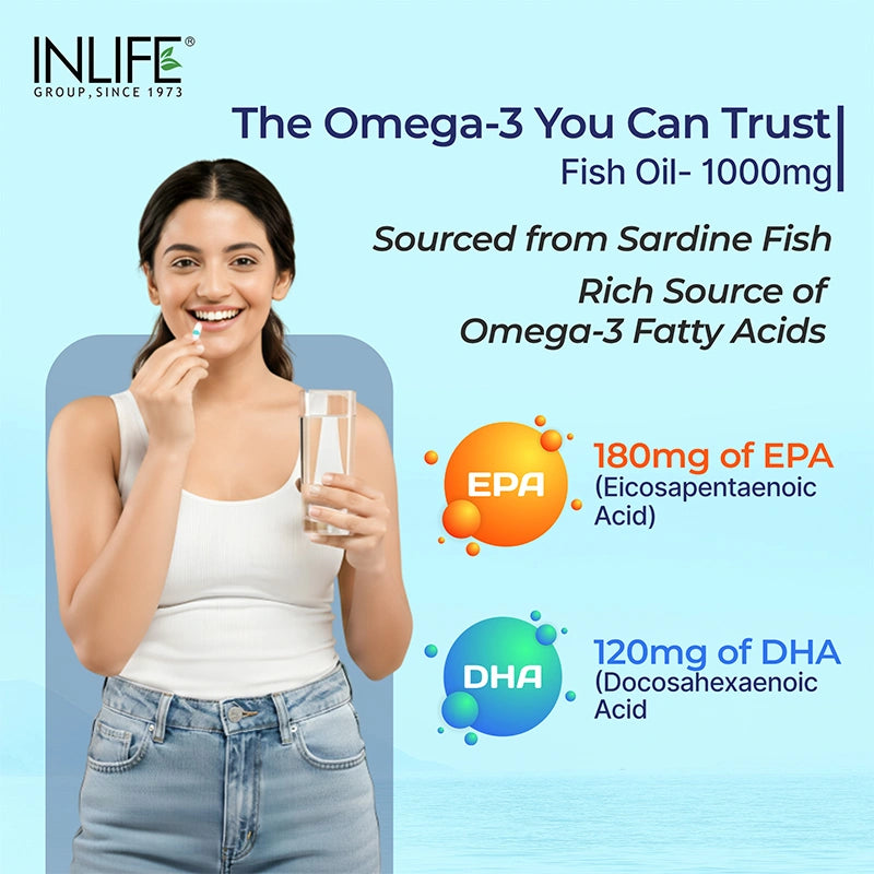 Inlife Fish Oil Liquid Filled Capsules, EPA 180 mg & DHA 120 mg per serving