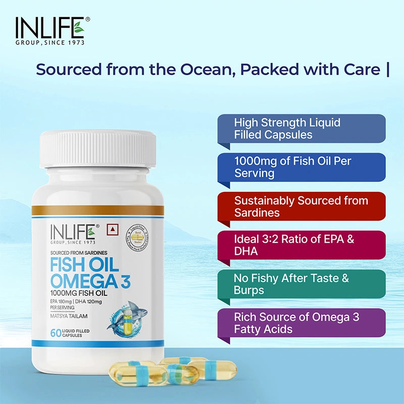 Inlife Fish Oil Liquid Filled Capsules, EPA 180 mg & DHA 120 mg per serving